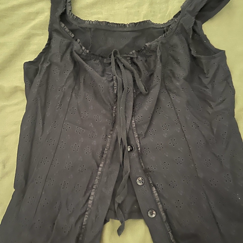SHEIN Black Eyelet Detail Top